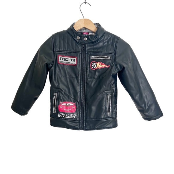 Disney Other - Disney Pixar Fake Leather Cars Racing Jacket for Kids Lightly Insulated
